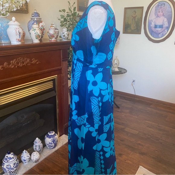 Vintage Sears Hawaiian Fashions • Blue Tropical Floral Maxi Dress • Size 16 - Picture 5 of 8